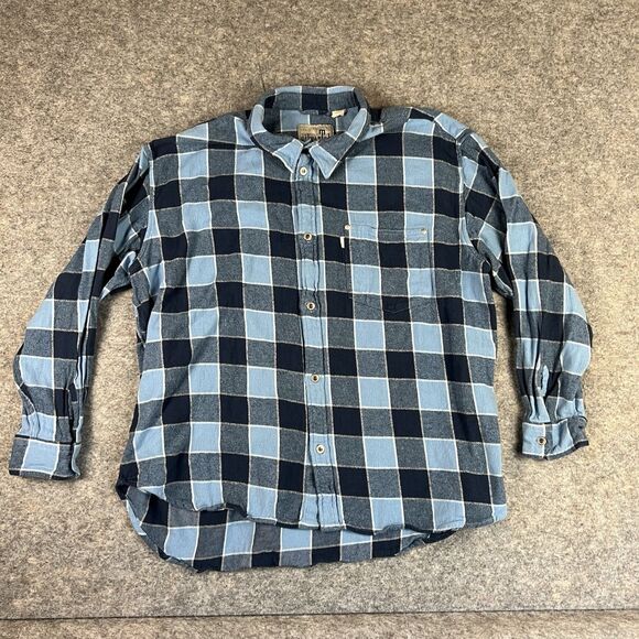 Levi’s Silvetab Blue & White Men’s Flannel Size XL Oversized Vintage - Picture 1 of 5